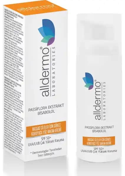 Alldermo Hassas Ciltler İçin SPF 50+ Güneş Koruyucu Yüz Bakım Kremi Güçlü Koruma ve Doğal Bakım
