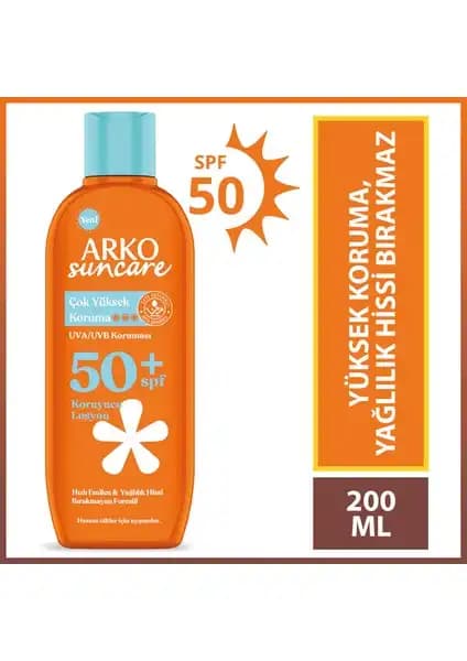 Arko Suncare SPF50+ Çok Yüksek Koruma Güneş Losyonu Cilt Dostu ve Suya Dayanıklı Ürün