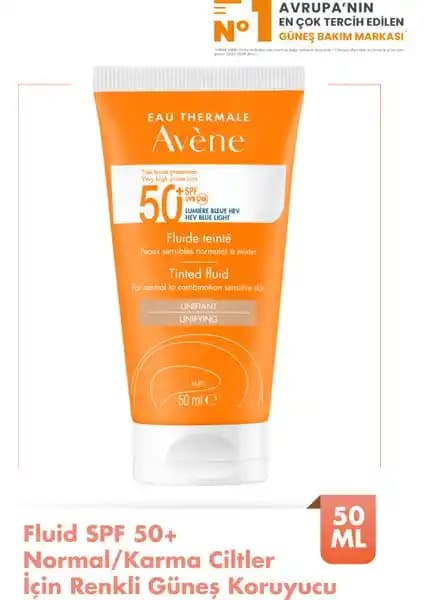 Avene Tinted Fluide SPF50+ Renkli Güneş Kremi Günlük Koruma ve Doğal Görünüm Sunar
