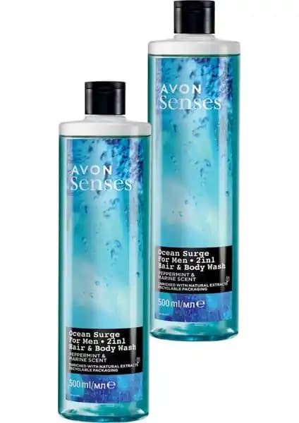 Avon Senses Ocean Surge Erkek Duş Jeli Nane ve Deniz Kokusu 500 ml İki Paket