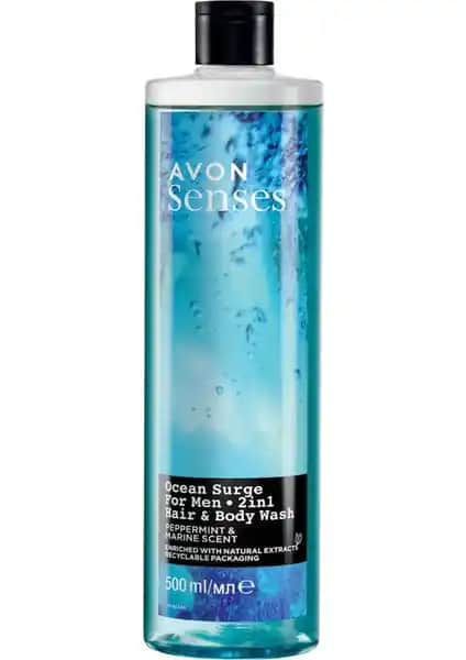 Avon Senses Ocean Surge Erkek Duş Jeli Nane ve Deniz Kokusu, Ferahlatıcı ve Canlandırıcı Temizlik