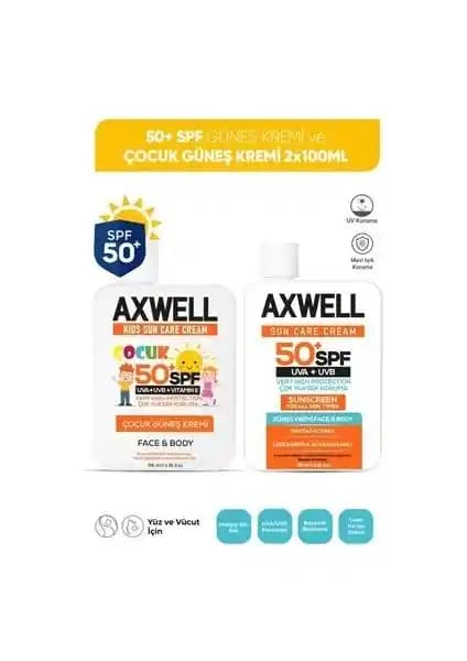 Axwell 50+ SPF Güneş Kremi Seti Yetişkin ve Çocuklar İçin Güçlü Güneş Koruma Çözümü