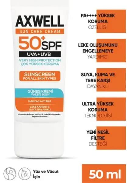 Axwell SPF 50+ Leke Karşıtı Nemlendirici Güneş Kremi: Günlük Koruma ve Cilt Bakımı
