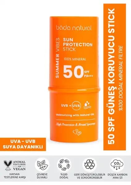 Bade Natural %100 Mineral Filtreli ve Doğal 50 SPF Güneş Koruyucu Stick Özellikleri ve Kullanım Rehberi