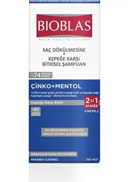 Bioblas Zinc+Menthol 2in1 Kepeğe Karşı Kremli Şampuan Saç Sağlığı ve Ferahlatıcı Etkisiyle