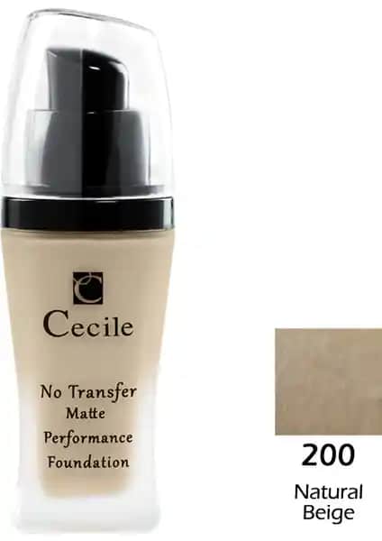 Cecile Mat Fondöten 200 No Transfer Kapatıcı ve Uzun Süre Dayanıklı Mat Makyaj Ürünü