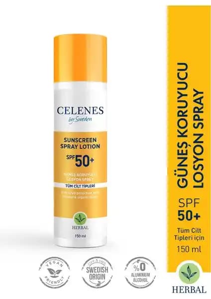 Celenes By Sweden Herbal Güneş Koruyucu Losyon Sprey 50 SPF - Yüksek Koruma ve Kolay Uygulama