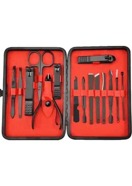 Chavin Siyah Deri Çantalı 15 Parça Manikür Seti Profesyonel ve Kişisel Bakım İçin