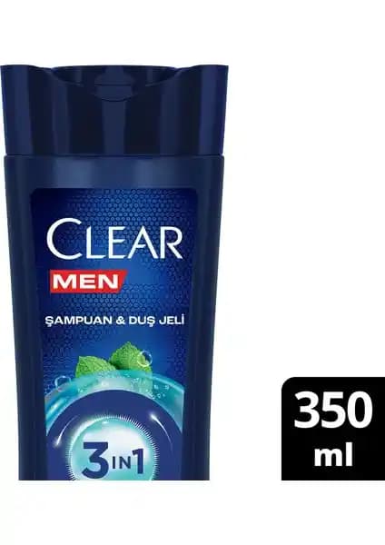 Clear Men 3 in 1 Şampuan ve Duş Jeli Ferahlatıcı Mentol Erkekler İçin Çok Yönlü Temizlik Çözümü
