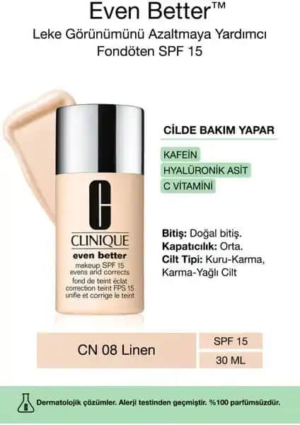 Clinique Even Better Doğal Bitişli Fondöten SPF 15 ile Ciltte Işıltı ve Eşitlik Sağlayın