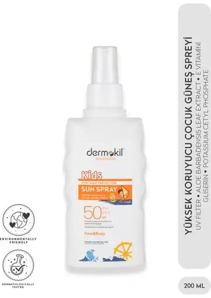 Dermokil 50+++ SPF Yüksek Koruyucu Çocuk Güneş Spreyi Güvenli ve Etkili Güneş Koruma Çözümü
