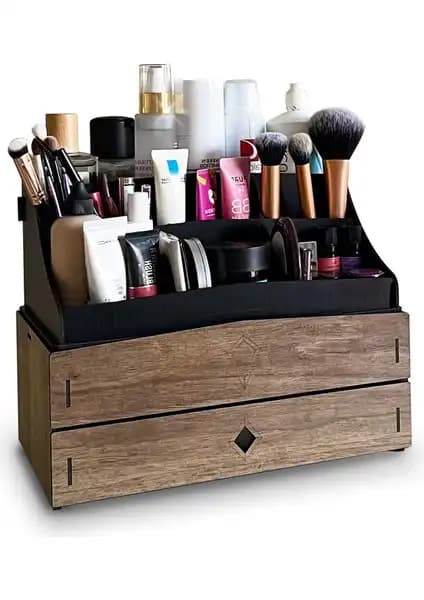 Design Otto Bella Large 2 Katlı Ahşap Makyaj ve Takı Organizeri Geniş Depolama Alanı