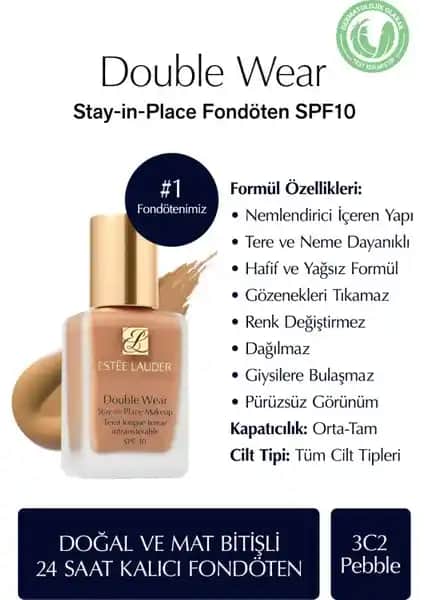 Estée Lauder Double Wear Fondöten SPF 10 Yüksek Kapatıcı ve Uzun Süreli Kalıcılık