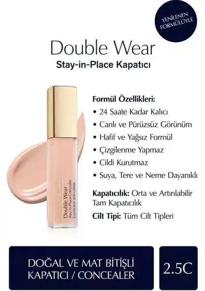 Estée Lauder Double Wear Stay-in-Place Kapatıcı: Uzun Süre Kalıcılık ve Doğal Görünüm Sağlayan Makyaj Ürünü