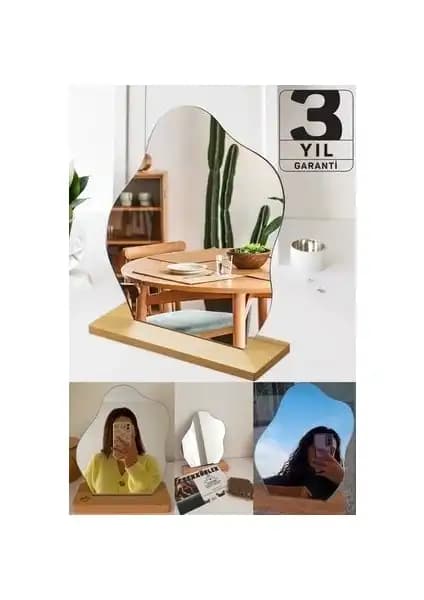Evcazım Düzensiz Estetik Asimetrik Ahşap Makyaj Aynası Modern ve Şık Tasarım