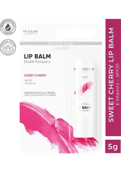 Fit & Alive Lip Balm Sweet Cherry: Doğal İçerikli SPF 20 Dudak Bakım Ürünü