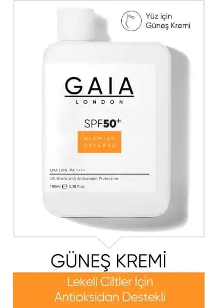 Gaia London Lekeli Ciltler İçin 50SPF UVA/UVB Güneş Kremi Cilt Sağlığını Koruyan Doğal Formül