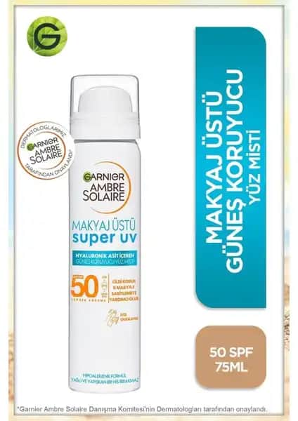 Garnier Ambre Solaire Makyaj Üstü Yüz Spreyi SPF 50 Hafif ve Günlük Kullanım İçin Uygun