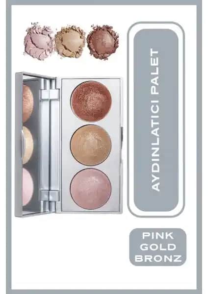 Golden Rose Strobing Highlighter Palette Pink Gold Bronz ile doğal ışıltı ve yüz hatlarını belirginleştirme