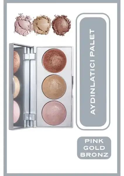 Golden Rose Strobing Highlighter Palette Pink Gold Bronz ile doğal ışıltı ve yüz hatlarını belirginleştirme