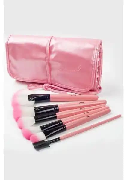 Hannah Pembe 32 Parça Deri Çantalı Makyaj Fırça Seti Profesyonel ve Şık Tasarım