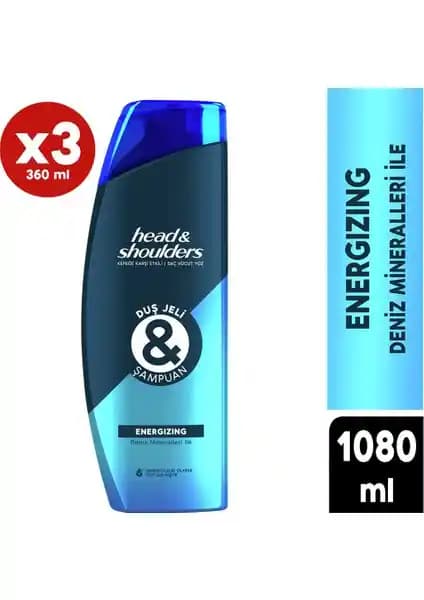 Head&Shoulders Energizing Şampuan ve Duş Jeli 360 ml X3 Erkekler İçin Günlük Bakım Ürünü