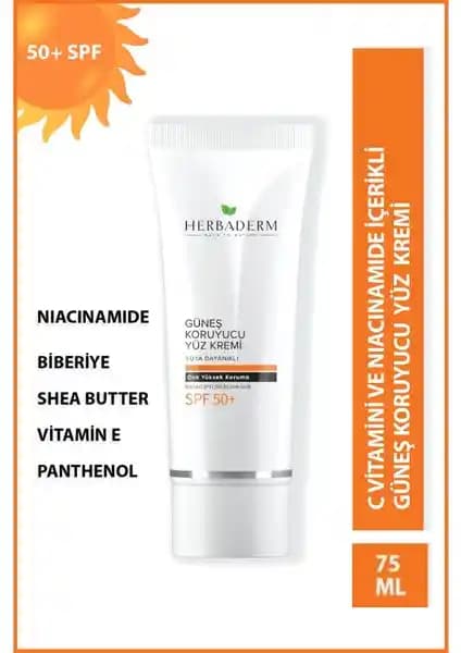 Herbaderm Suya Dayanıklı Güneş Koruyucu Yüz Kremi 50+ SPF Hassas Ciltler İçin Güçlü Koruma