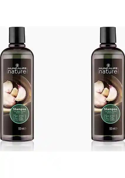 Huncalife Nature Sarımsaklı Şampuan 500 ml 2'li doğal saç güçlendirme ve parlaklık sağlıyor
