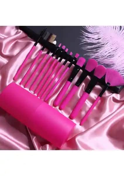 Iman Of Noble 12'li Silindir Fırça Seti Pembe Renk ile Profesyonel ve Günlük Makyaj İçin