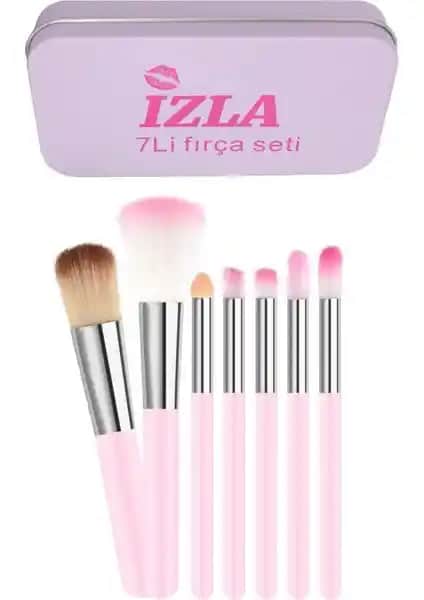 İzla İzla 7'li Fırça Seti Metal Kutulu Pembe - Profesyonel ve Şık Makyaj Aksesuarı