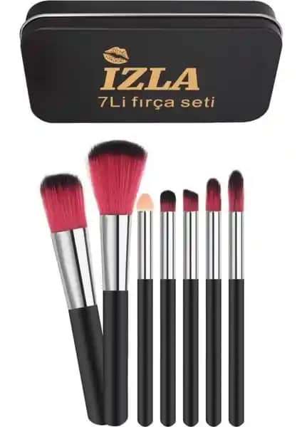 İzla İzla 7'li Fırça Seti Metal Kutulu Siyah, Yüksek Kaliteli Profesyonel Makyaj Fırçaları