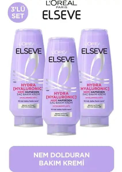 L'Oréal Elseve Hydra Hyaluronik Saç Kremi 3'lü Paket Nem ve Parlaklık Sağlayan Formül