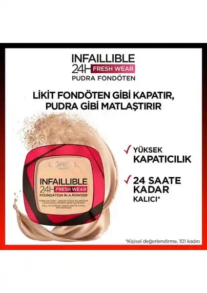 L'Oréal Infaillible 24H Fresh Wear Pudra Fondöten 40 Cashmere: Kalıcı ve Mat Görünüm Sağlayan Ürün