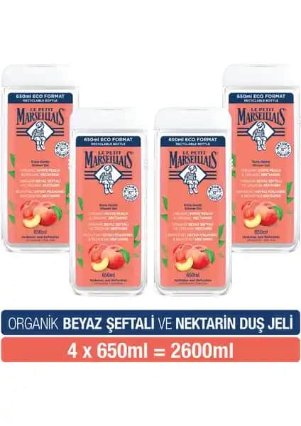 Le Petit Marseillais Beyaz Şeftali ve Nektarin Aromalı Doğal Duş Jeli Seti 4x650 ml