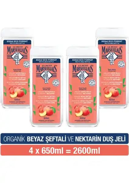 Le Petit Marseillais Beyaz Şeftali ve Nektarin Aromalı Doğal Duş Jeli Seti 4x650 ml
