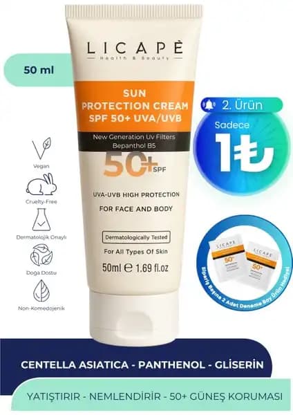 Licape Yüksek Koruma SPF 50+ Güneş Kremi, Hassas Ciltler İçin Çok Yönlü Koruma Sağlar