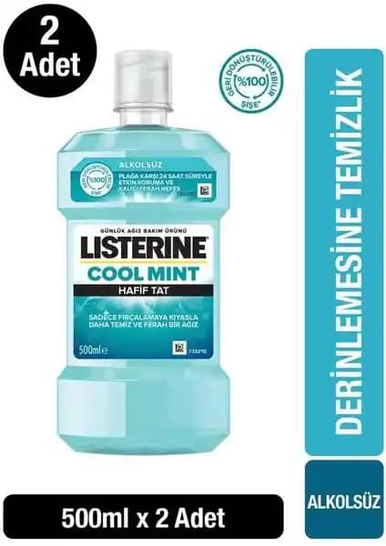 Listerine Cool Mint Hafif Tat Alkolsüz Ağız Bakım Suyu 500 ml ile Günlük Ağız Hijyeninizi Sağlayın