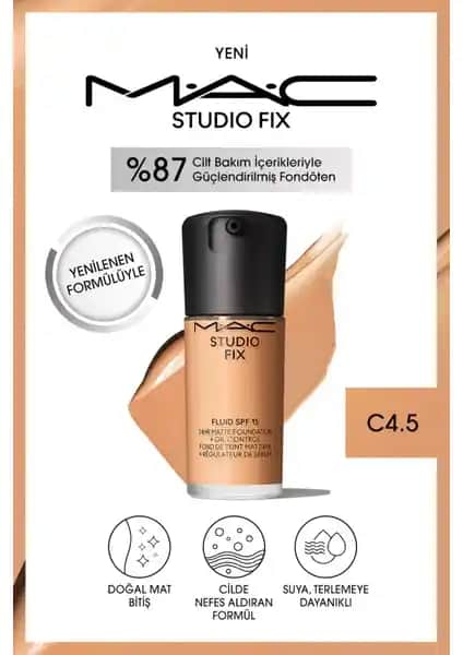 Mac Studio Fix Fluid SPF 15 Mat Fondöten C4.5: Yüksek Kapatıcılık ve Doğal Mat Bitiriş