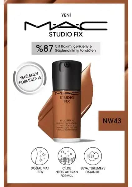 Mac Studio Fix Fluid SPF 15 Mat Fondöten Günlük Kullanım İçin Kalıcı ve Doğal Görünüm Sağlar