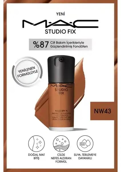 Mac Studio Fix Fluid SPF 15 Mat Fondöten Günlük Kullanım İçin Kalıcı ve Doğal Görünüm Sağlar