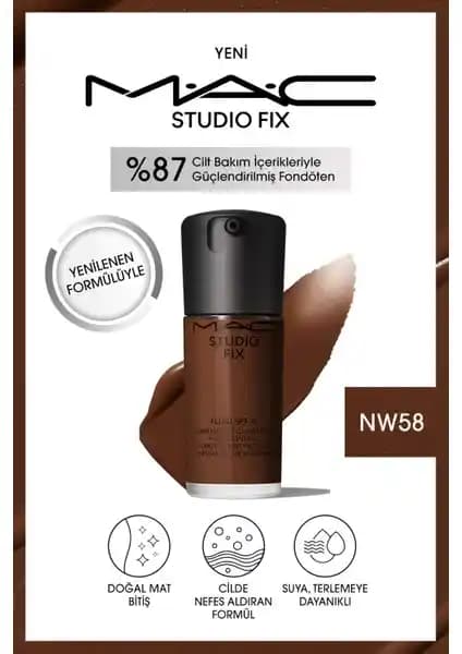 MAC Studio Fix Fluid SPF 15 Mat Fondöten NW58: Uzun Süre Kalıcı ve Doğal Görünüm Sağlayan Ürün