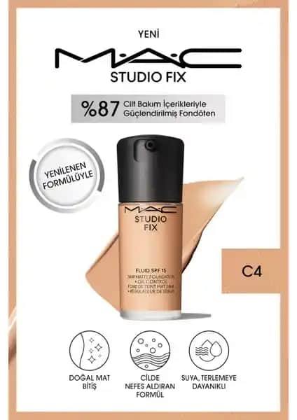 MAC Studio Fix Fluid SPF 15 Mat Fondöten: Yüksek Kapatıcılık ve Uzun Süreli Kalıcılık Sağlayan Cilt Dostu Ürün