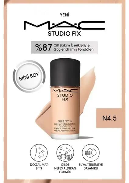 Mac Studio Fix Fluid SPF 15 Mini Mat Fondöten N4.5: Uzun Süreli Doğal Mat Görünüm Sağlayan Ürün