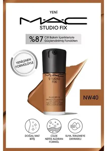 MAC Studio Fix Fluid SPF 15 NW40: Uzun Süre Kalıcı, Doğal ve Mat Görünüm Sağlayan Fondöten