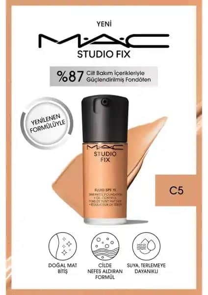 MAC Studio Fix Fluid SPF 15: Uzun Süre Kalıcı, Doğal Mat Görünüm Sağlayan Fondöten