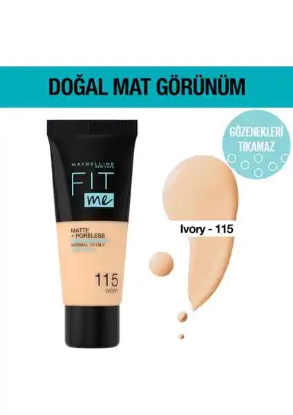 Maybelline Fit Me Matte Fondöten 115 Ivory: Günlük Kullanım İçin Doğal ve Mat Görünüm Sağlayan Ürün