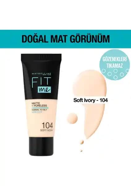 Maybelline Fit Me Matte+Poreless Fondöten Doğal Mat Görünüm ve Gözenek Gizleme Özelliği