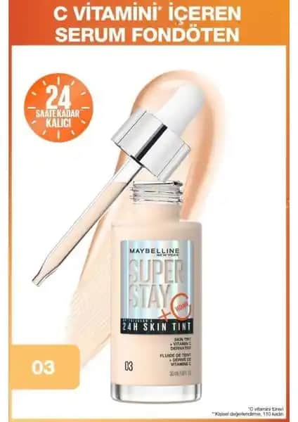 Maybelline Super Stay Skin Tint C Vitamini İçeriği ile Günlük Doğal Makyaj Fondöteni