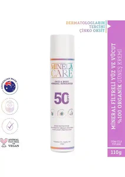 Minela Care %100 Organik Mineral Filtreli SPF 50 Güneş Kremi Hassas Ciltler İçin Güvenli Koruma