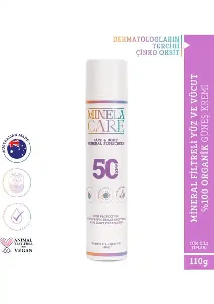 Minela Care %100 Organik Mineral Filtreli SPF 50 Güneş Kremi Hassas Ciltler İçin Güvenli Koruma